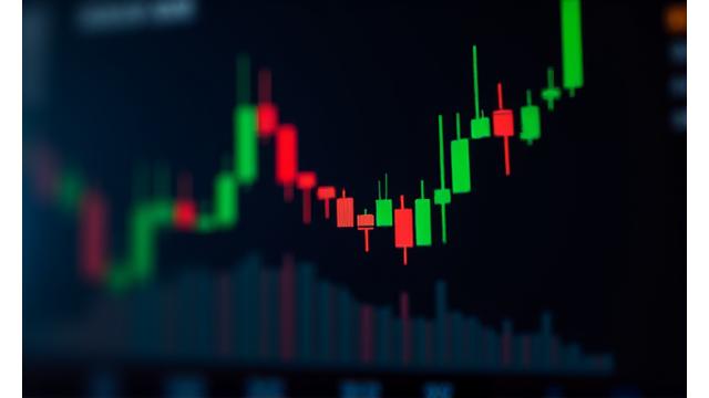 Candlestick chart with volume profile overlay